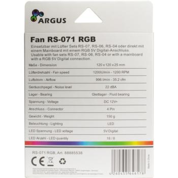 Preview: Gehäuselüfter Argus RS-071 LED RGB mit Kristall-Effekt