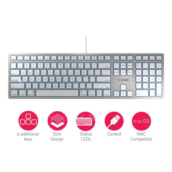 Tastatur CHERRY KC 6000 Slim for MAC, Silber, USB, Deutsches Layout